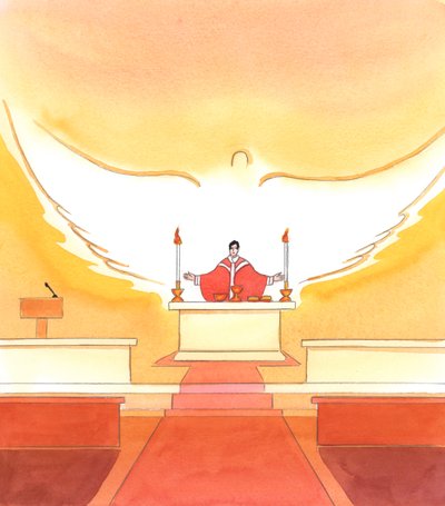 Es el Espíritu Santo quien está obrando en cada oración que ofrecemos, y obrando para efectuar el cambio que ocurre en la Consagración, cuando el pan y el vino se convierten en el Sagrado Cuerpo y Sangre de Cristo de Elizabeth Wang