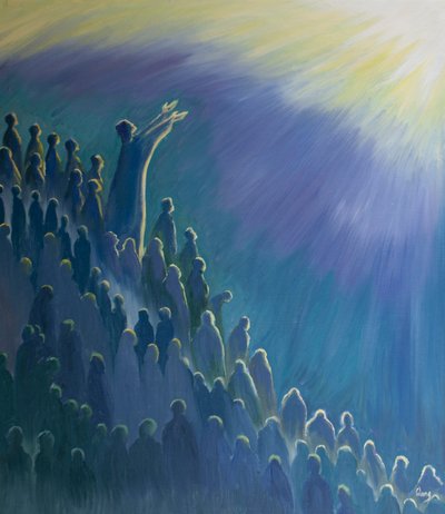 Es a través de Jesús, que intercede por nosotros en la Santa Misa, que nuestra oración asciende al Padre, en el Espíritu, 2000 de Elizabeth Wang