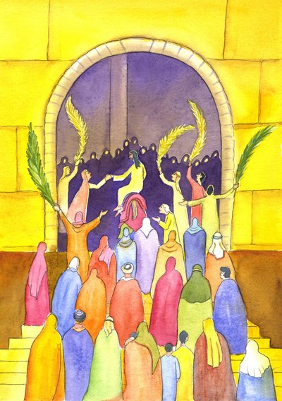 Jesús entra en Jerusalén en procesión (Domingo de Ramos), 2001 de Elizabeth Wang