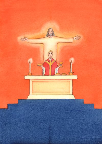 Jesús está presente con nosotros en la Misa, orando al Padre en nuestro nombre, pidiendo ayuda en nuestras necesidades y por la salvación eterna. Podemos unir todas nuestras oraciones con su gran oración sacrificial de Elizabeth Wang