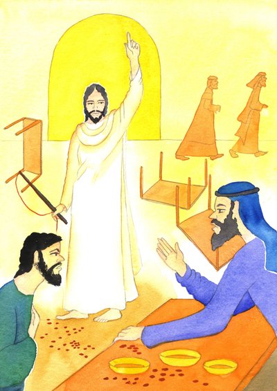Jesús dice a los cambistas en el Templo: ¿No está escrito, "Mi casa será llamada casa de oración para todas las naciones"? de Elizabeth Wang