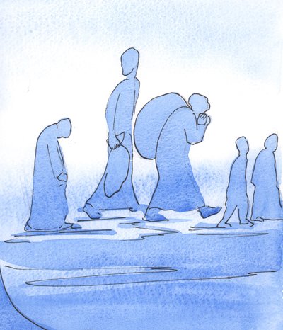 En su camino hacia un país maravilloso: La Iglesia es como un grupo de refugiados reflexivos que esperan peligro, huida y dificultades. Llevan lo que necesitan de Elizabeth Wang