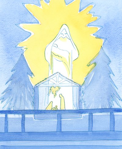 Nuestra Señora Bendita se encontraba en la Capilla de la Virgen, en gloria, mostrando cómo comparte nuestra alegría en la fiesta del Nacimiento de su hijo, Nuestro Señor de Elizabeth Wang