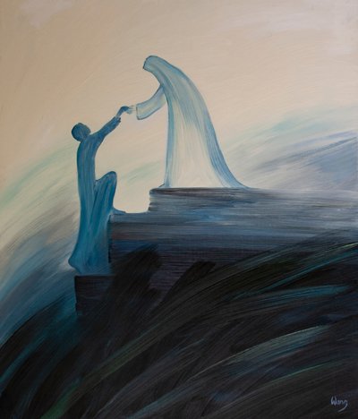 La Santísima Virgen María, nuestra Madre, ora por nosotros continuamente y ayuda a aquellos que confiamos a su cuidado, incluidas las Santas Almas, 2001 de Elizabeth Wang