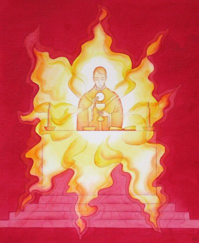 La Presencia de Jesús en la Eucaristía es como un fuego ardiente de gloria, 2001 de Elizabeth Wang