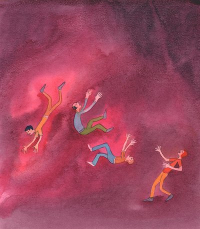 Los que cometen pecados graves, como los que promueven el aborto, a menos que se arrepientan, un día caerán en el infierno, 2005 (acuarela sobre papel) de Elizabeth Wang
