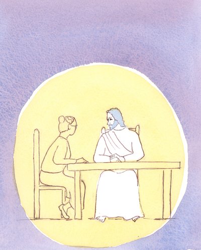 A través de la Sagrada Comunión estamos presentes con Cristo; y podemos hablar con Él tan íntimamente como si estuviéramos sentados alrededor de la mesa de la cocina, 2004 de Elizabeth Wang