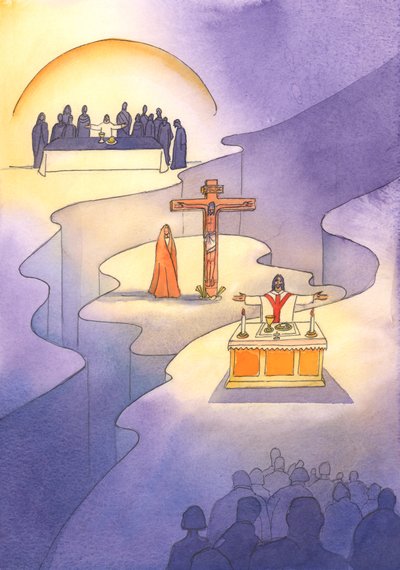 A través de la Eucaristía, que fue instituida en la Última Cena, el Sacrificio del Calvario se re-presenta en cada generación. de Elizabeth Wang