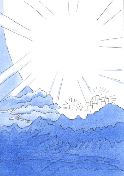 Vivir en la tierra en unión dichosa con Dios es vivir como si estuvieras al borde de la Ciudad Celestial, en la cima de la montaña, muy por encima del camino oscuro abajo de Elizabeth Wang
