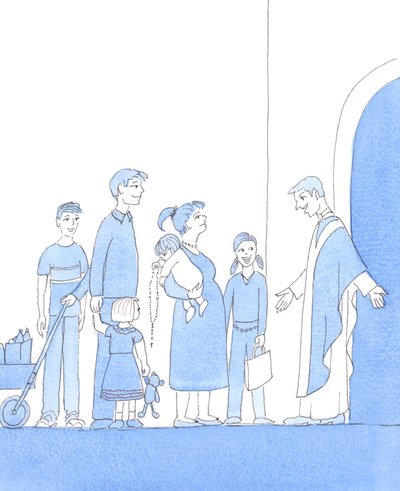 Las vocaciones tienen un "semillero": allí donde las familias creen y practican la Fe, aman a Cristo y a su Iglesia, obedecen a sus pastores y forman a sus hijos, como es debido, para que atesoren su herencia espiritual, 2005 (acuarela sobre papel). de Elizabeth Wang