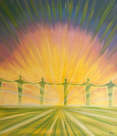 Solo tenemos que estar aquí en la Misa, pedir, recibir y aceptar todas las bendiciones que Cristo ofrece - unidos con Él, 2000 de Elizabeth Wang