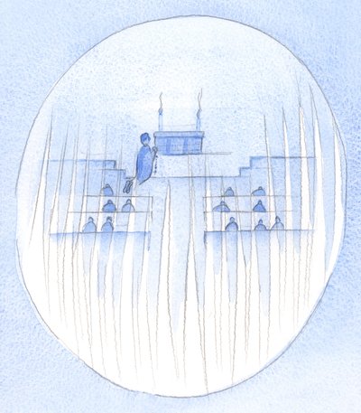 Cuando las personas fieles rezan el Santo Rosario, los Santos Ángeles los rodean y vigilan en silencio reverente, 2002 de Elizabeth Wang