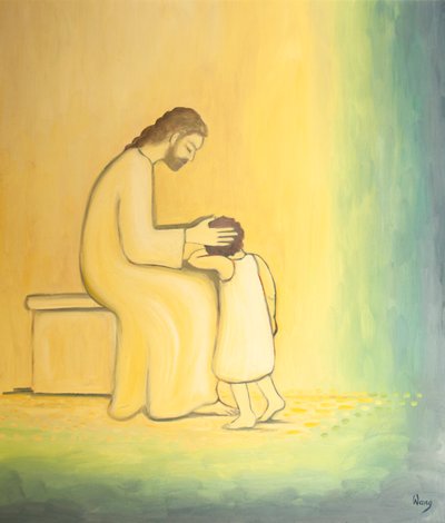 Cuando nos arrepentimos de nuestros pecados, Jesucristo nos mira con ternura, como cuando una madre abraza a su hijo, 2001 de Elizabeth Wang