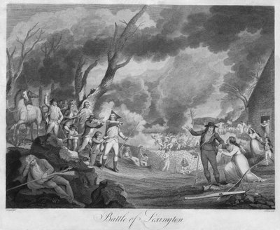 Batalla de Lexington, grabado por Cornelius Tiebout (1768-1835) de Elkanah (after) Tisdale