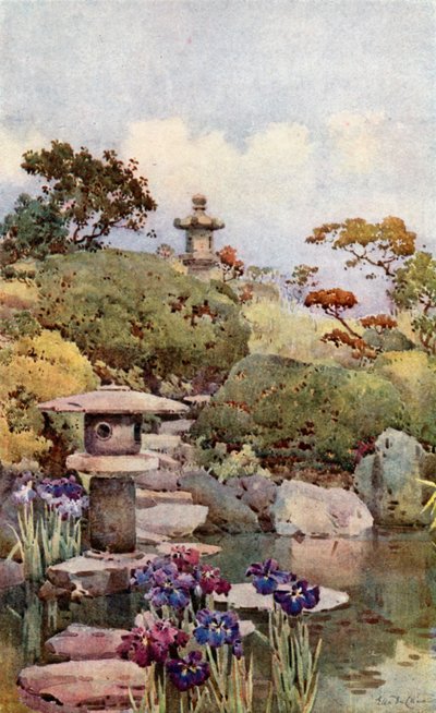 Un jardín de Tokio (litografía en color) de Ella Du Cane
