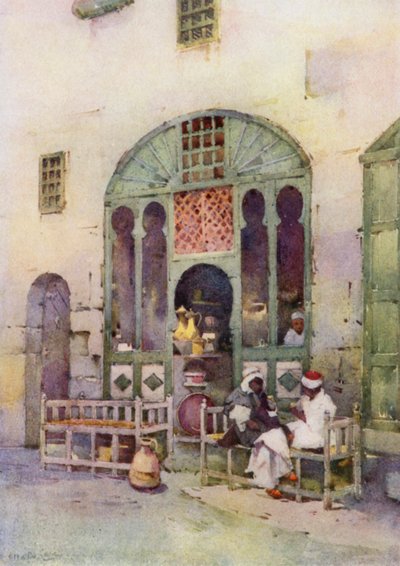 Un café árabe, El Cairo (litografía en color) de Ella Du Cane