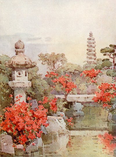 Azaleas, Kioto (litografía en color) de Ella Du Cane