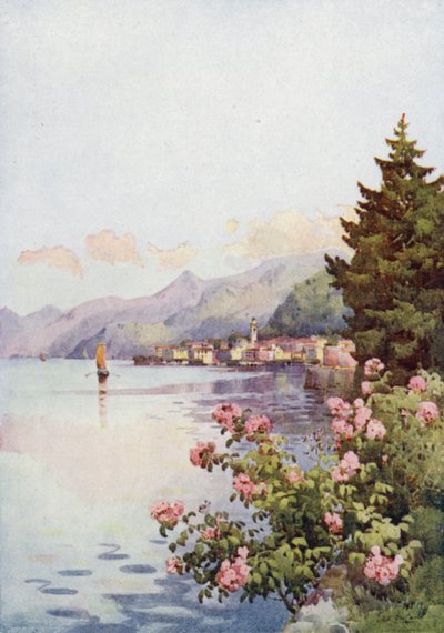 Bellagio desde la Villa Melzi, Lago de Como (litografía en color) de Ella Du Cane