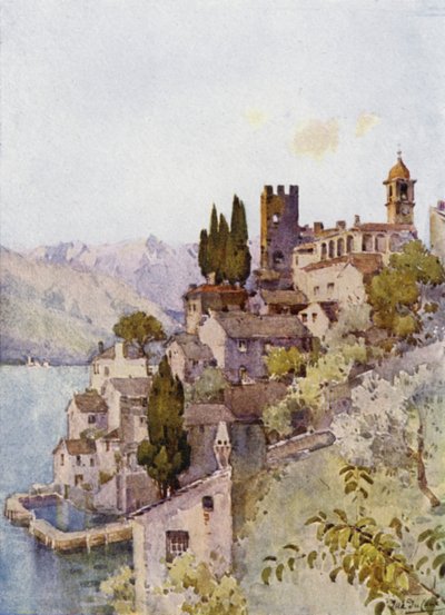 Corenno, Lago de Como (litografía en color) de Ella Du Cane