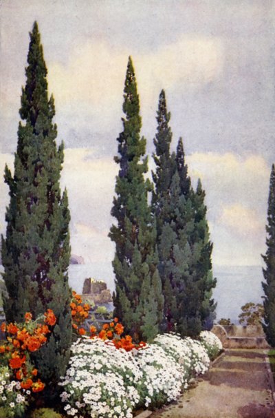 Avenida de los Cipreses, Quinta Stanford (litografía en color) de Ella Du Cane