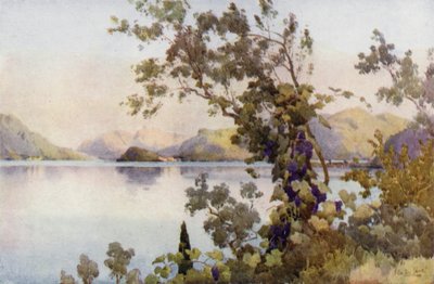 Atardecer, Lago de Como (litografía en color) de Ella Du Cane