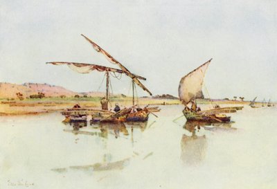 Barcos de pesca en el Nilo (litografía en color) de Ella Du Cane