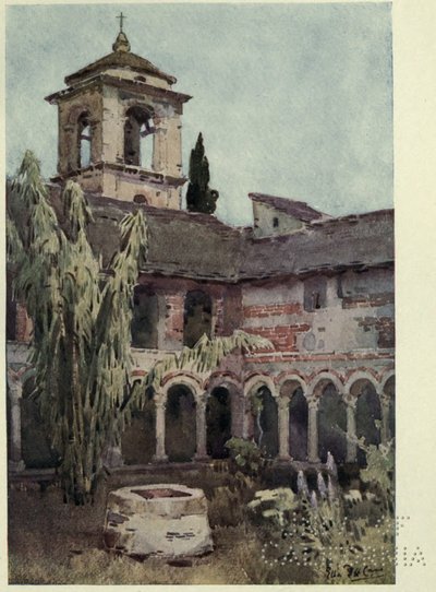 El claustro de Piona, lago de Como, ilustración de "Los lagos italianos" de Richard Bagot de Ella Du Cane