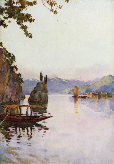 La punta del Bellagio, Lago de Como (litografía en color) de Ella Du Cane