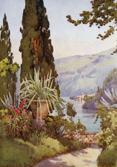 En el jardín de la Villa Arconati, Lago di Como (litografía en color) de Ella Du Cane
