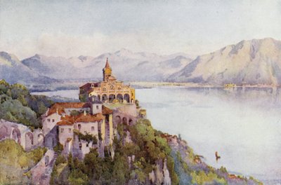 La Virgen del Sasso, Locarno, Lago Mayor (litografía en color) de Ella Du Cane
