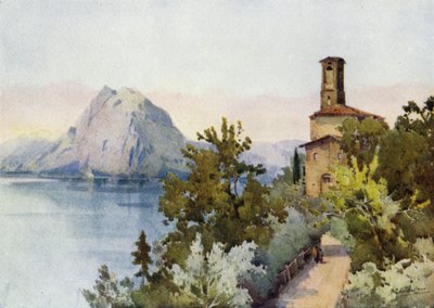 Monte San Salvatore, Lago de Lugano (litografía en color) de Ella Du Cane
