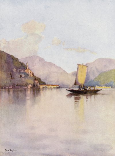 Morcote, Lago de Lugano (litografía en color) de Ella Du Cane