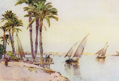 Barcos de vela en el Nilo (litografía en color) de Ella Du Cane