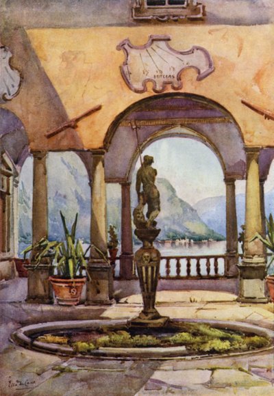 La Logia, Villa Pliniana, Lago de Como (litografía en color) de Ella Du Cane