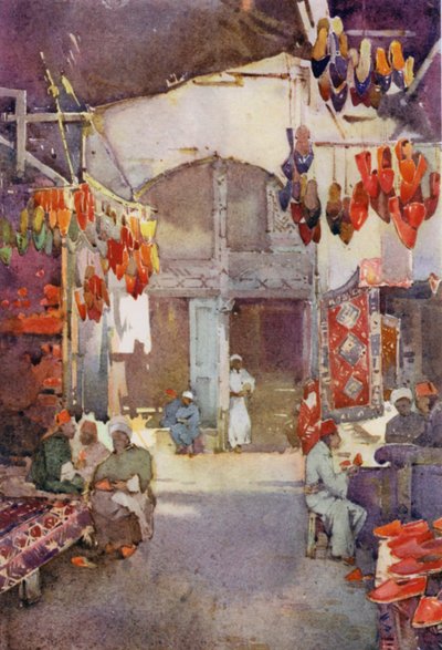 El bazar del calzado, El Cairo (litografía en color) de Ella Du Cane