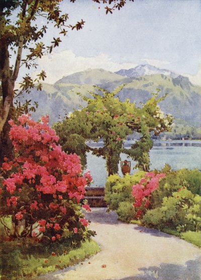 Villa Carlotta, Lago de Como (litografía en color) de Ella Du Cane