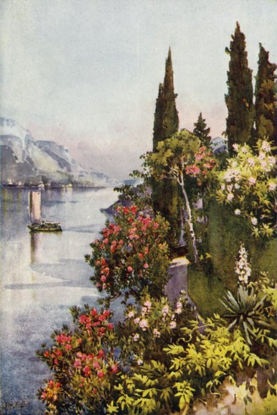 Villa Giulia, Lago de Como (litografía en color) de Ella Du Cane