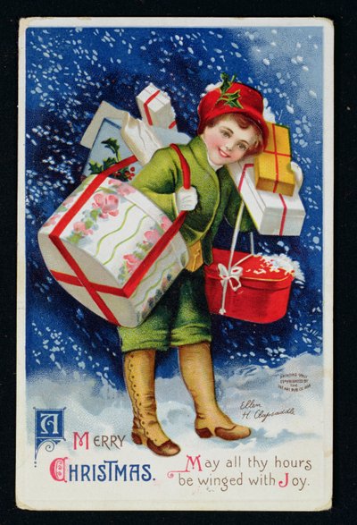 Niño con Regalos, tarjeta de navidad de principios del siglo XX de Ellen Hattie Clapsaddle
