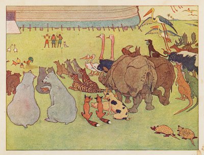 El Arca de Noé: Montaje de los animales (litografía en color) de Elmer Boyd Smith