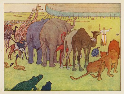 El Arca de Noé: Montaje de los animales (litografía en color) de Elmer Boyd Smith