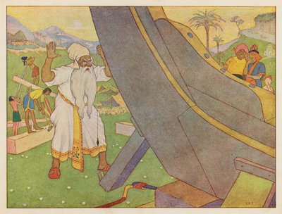 El Arca de Noé: construcción del arca (litografía en color) de Elmer Boyd Smith
