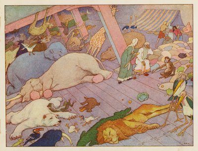 Arca de Noé: interior del arca (litografía en color) de Elmer Boyd Smith