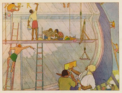 El Arca de Noé: Pintar el arca (litografía en color) de Elmer Boyd Smith