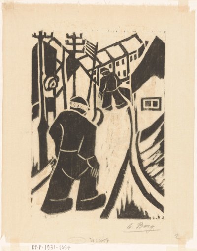 Dos figuras en la calle del pueblo de Else Berg (signed by artist)