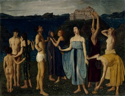 Friso de figuras de pie en un paisaje, c.1910 (óleo sobre lienzo) [LDUCS-5264] de Elsie McNaught