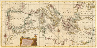 Mapa de 1748 - Carta exacta de los mares Mediterráneo y Adriático; con el archipiélago y parte del mar Negro de Emanuel Bowen