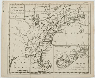Mapa de los gobiernos británicos en América del Norte, grabado por J. Gibson de Emanuel Bowen