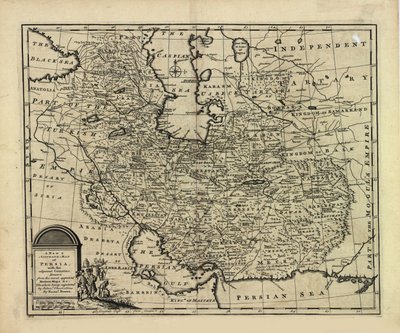 Nuevo y preciso mapa de Persia, con el Imperio Safávida y Mughal de Emanuel Bowen