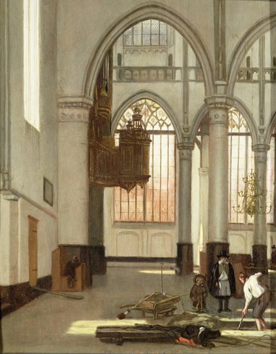 Sepultureros en el extremo oeste de la Oude Kerk, Ámsterdam de Emanuel de Witte