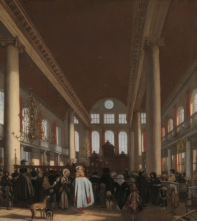 Interior de la sinagoga portuguesa en Ámsterdam. 1680 de Emanuel de Witte